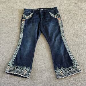 Laurie Felt 16 Embroidered Boot Cut Dark Blue Embroidered Flare Jeans NWOT